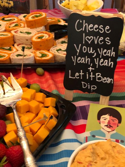 The Beatles Themed Birthday Party, The Beatles Theme Party, 60s Themed Birthday Party Food Ideas, Beatles Themed Party Food, Beatles 1st Birthday Party, The Beatles Party Ideas, The Beatles Birthday Party, Beatles First Birthday Party, Beatles Themed Birthday Party