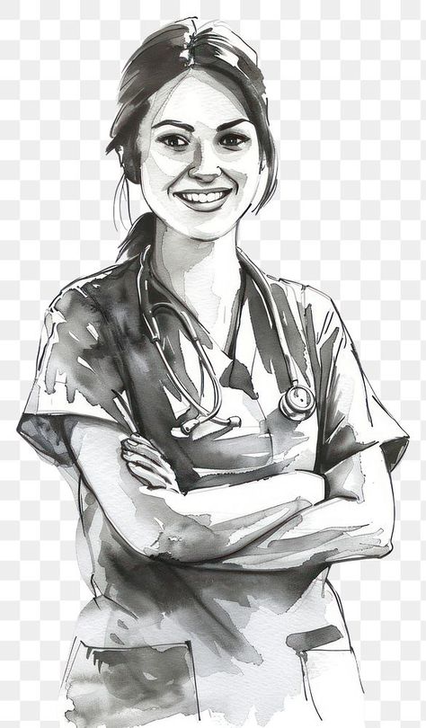 Women Empowerment Sketch, Doctor Sketch Drawings, Nurse Art Illustrations, Female Doctor Drawing, Female Doctor Art, Doctor Sketch, Doctor Painting, Reflection Drawing, Nurse Drawing