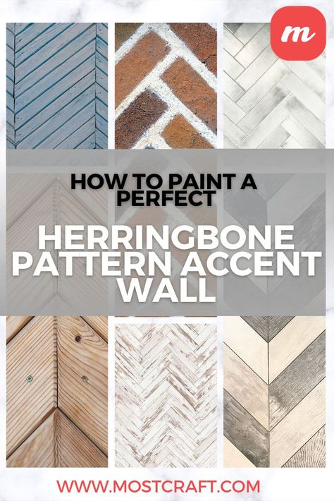 If you have always dreamed of a herringbone pattern on your wall then look no further. We tell you how doing it here! All you need are the right supplies and you too can add a great pattern to your accent wall to the design in your kitchen or living room without using stencils. It would also make a fun family project. #herringbone #patterns #accentwall #howtopaint How To Paint Herringbone Pattern, Stenciled Accent Walls, Painted Herringbone Accent Wall, Arts And Crafts With Paper, Pattern Accent Wall, Crafts With Paper Plates, Diy Herringbone Wall, Herringbone Stencil, Herringbone Accent Wall