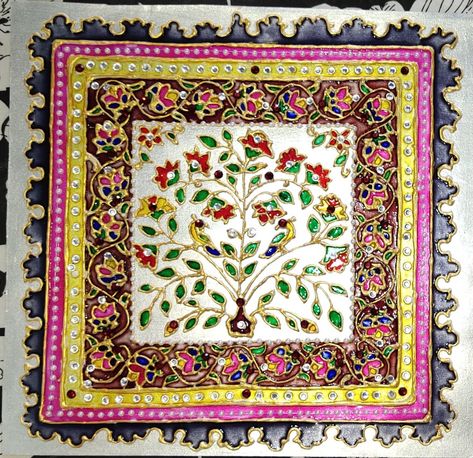 Meenakari Painting, Meenakari Art, Jaipur Art, Art Deco Frames, Indian Traditional Paintings, Creative Wall Painting, Indian Arts, Relief Art, Paper Plants