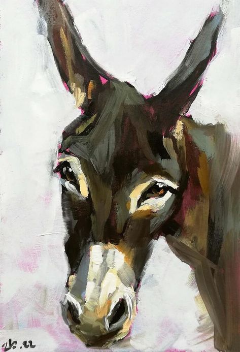 Donkey Aesthetic, Donkey Painting, Wildlife Artwork, Animal Artwork, Small Wall Art, Farm Art, Impressionism Art, Animal Painting, Animals Artwork