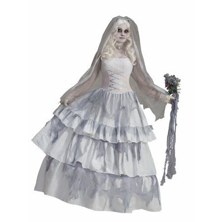 Ghost Bride Costume, Victorian Ghost, Halloween Bride Costumes, Victorian Bride, Party City Costumes, Long Gown For Wedding, Ghost Bride, Ghost Halloween Costume, Zombie Bride