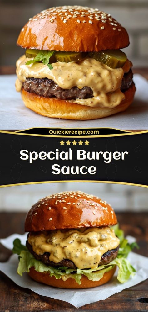 A Special Burger Sauce adds that perfect tangy, creamy kick that takes any burger to the next level. This sauce is easy to make and combines classic flavors with a little extra zest. It’s great on burgers, but also delicious as a dip for fries, veggies, or sandwiches. Crazy Burger Ideas, Spicy Burger Sauce Recipe, Homemade Burgers Recipe, Burger Condiments, Spicy Burger Sauce, Dip For Fries, Burger Sauces, Spicy Sauces, Hamburger Toppings