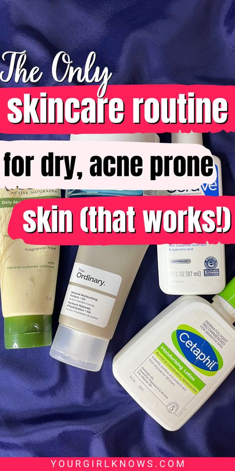 Tired of struggling with dry and acne-prone skin? Get ready to heal your skin and crack a smile with this skincare routine for dry, acne-prone skin! So, treat yourself to some TLC - it's time to have fun while you fight the good fight against that stubborn skin! Click to learn more now! Skincare Routine Dry Acne Prone Skin, Acne Face Routine Clear Skin, Skin Care For Acne And Dry Skin, Acne Prone Dry Skin Skincare, Dry Skin Acne Skincare, Dry Sensitive Acne Prone Skin Skincare, Skincare Routine For Dry Sensitive Acne Prone Skin, Skin Care For Dry Flaky Skin, Best Skincare For Dry Sensitive Skin