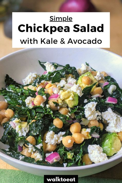 Chickpea chopped kale salad recipe with avocado. This delicious salad is perfect as a healthy appetizer or a filling meal! Chickpea Avocado Salad, Avocado Chickpea, Chickpea Avocado, Quick Lunch Recipes, Salad With Avocado, Kale Salad Recipes, Salad Meal Prep, Beach Bbq, Quinoa Healthy