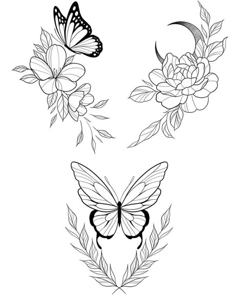 Tato Flash, Tattoo Outline Drawing, Small Pretty Tattoos, Flash Tattoo Designs, Cute Tiny Tattoos, Line Art Tattoos, Flowers And Butterflies, Nature Tattoos, Dope Tattoos