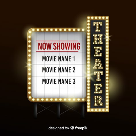 Cinema Billboard Design, Movie Billboard Design, Movie Theater Signs Diy, Movie Screening Poster, Cinema Typography, Senior Boards, Movie Theater Sign, Band Drawings, Vip Entrance