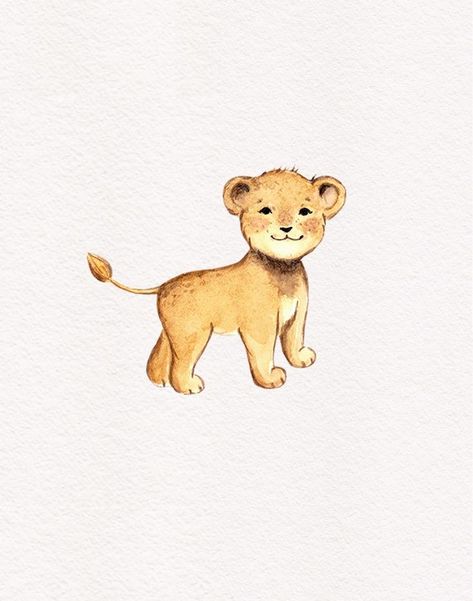 Lion Cub Tattoo, Illustration Friends, Lion Watercolor, Cubs Tattoo, Lion Illustration, Lion Drawing, Safari Animals Nursery, Lion Cub, Baby Lion