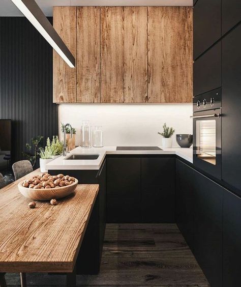 White Wood Kitchens, Model Dapur, Dark Wood Kitchens, Kitchen Table Wood, Kabinet Dapur, Wood Kitchen Cabinets, Kitchen Trends, Wood Interiors, Trendy Kitchen