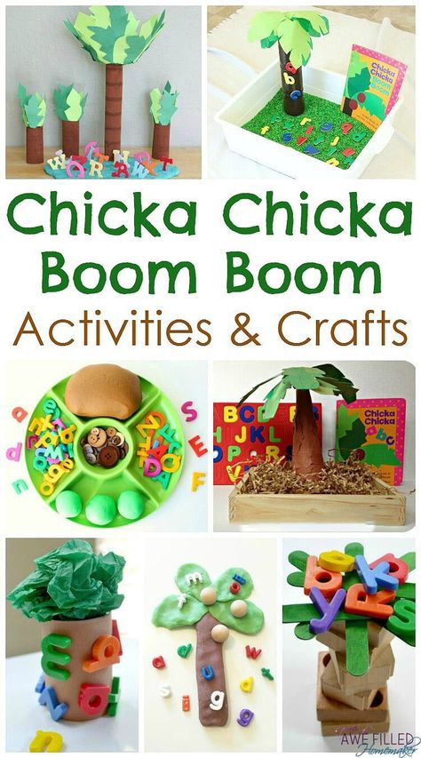 chicka chicka boom activities for preschool Chicka Chicka Boom Boom Activities, Chicka Chicka Boom Boom, Crafts And Activities For Kids, Chicka Chicka, Snacks For Kids, Abc Activities, Preschool Literacy, Creative Curriculum, Tot School