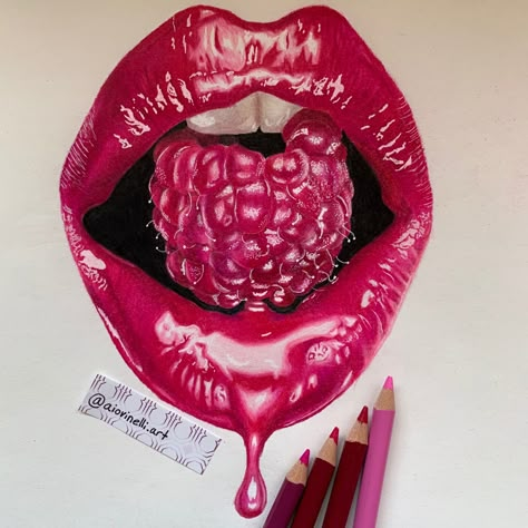 Drawing Ideas Lips, Lips With Fruit, Sketches Lips, Colored Pencil Art Projects, Lip Drawing, Prismacolor Art, A Level Art Sketchbook, Fruits Drawing, Mouth Drawing