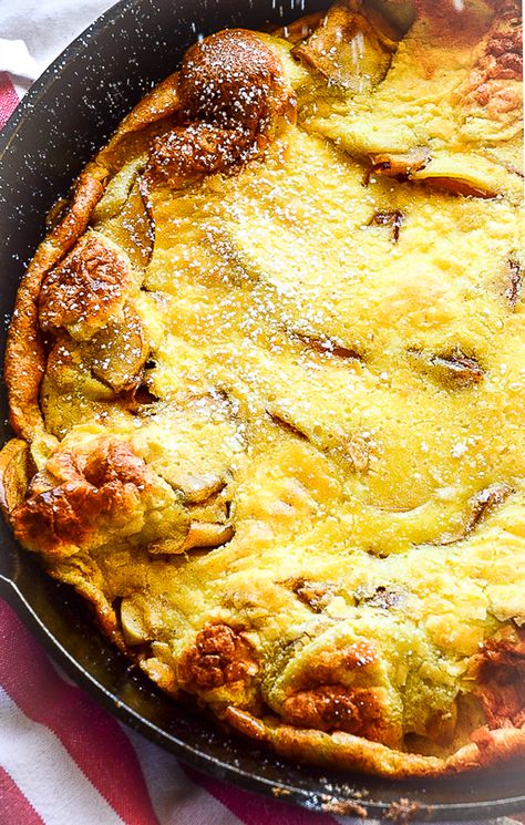 This puffy German apple pancake is simple to make and never fails to impress. Plus it is totally delicious with its cinnamon apple filling! #Germanapplepancakeseasy #Germanapplepancakesrecipe #Dutchbabyapplegermanpancakes German Apple Pancake Recipe, Dutch Baby Pancakes, German Apple Pancake, Dutch Baby Pancake Recipe, Apple Pancake Recipe, Breakfast Skillet Recipes, Dutch Baby Recipe, Dutch Baby Pancake, Breakfast Skillet