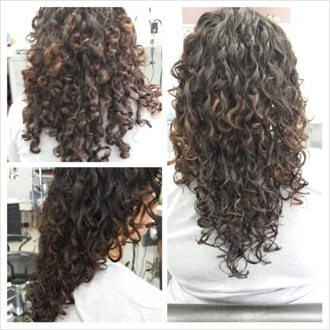 My deva cut!! Before and after- i want to do this for mia!!! Perm Before And After, Long Hair V Cut, Haircut For Long Hair, Deva Cut, Cut Layers, Layered Curly Hair, Curly Hair Photos, Haircuts For Curly Hair, Heat Damage