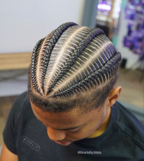 4 braids #menbraids #stitchbraids #neatbraids Men’s Braids Full Head, Men’s Hanging Braids, Bday Hair, 4 Braids, Stitch Braids, Braided Styles, Mens Braids, New Haircuts, Braid Styles