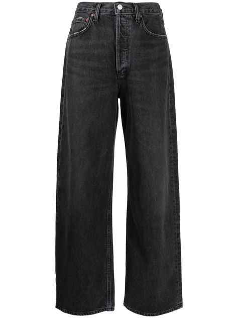 black cotton washed denim wide leg belt loops concealed fly and button fastening classic five pockets Black Baggy Jeans, Black Wide Leg Jeans, Wide Legged Jeans, Denim Wide Leg, Black Jeans Outfit, Oversized Jeans, Jean Large, Leg Belt, Outfit Jeans