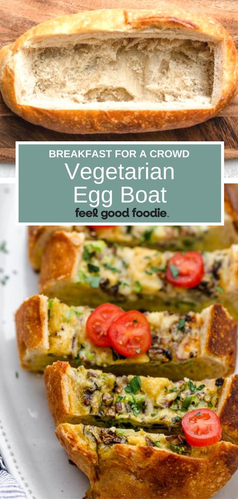 Vegetarian Breakfast For A Crowd, Egg Bake Vegetarian, Breakfast Boats, Egg Boats Breakfast, Vegetarian Eggs Benedict, Egg Salad Cucumber Boats, Baked Eggs In Bread Boat, Egg Boats Recipe, Egg Boats