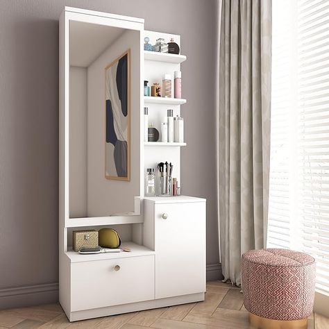 Studio Kook Bella Engineered Wood Dressing Table (Matte Finish) (Moonshine White) Dresser Unit, Modern Dressing Table Designs, Wood Dressing Table, Dressing Unit, Dressing Table With Mirror, Table With Mirror, Dressing Table Design, Sleek Furniture, Elegant Mirrors