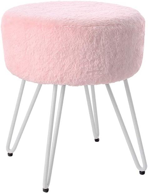 Fluffy Stool, Blush Sofa, Fur Stool, Faux Fur Stool, Small Footstool, Pouffe Ottoman, Round Footstool, Velvet Stool, Upholstered Footstool