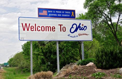 Title: Periodic Table Energy Levels  This photo shows a state sign saying welcome to Ohio. This photo relates to energy levels, because that is the first broad subunit and was analogized to a broad unit like a state. Welcome To Ohio, Travel Signs, Community Signs, Ohio History, State Signs, Ohio Usa, State Of The Union, North Coast, Cleveland Ohio