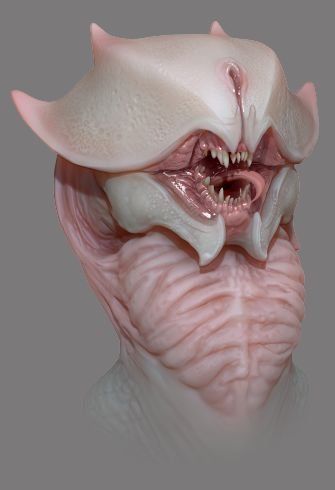 Two Head Dragon, Eyeless Monster, Dragon Creature, Monster Head, Alien Dragon, Alien Monster, Alien Character Design, Worm Monster, Alien Parasite Concept Art