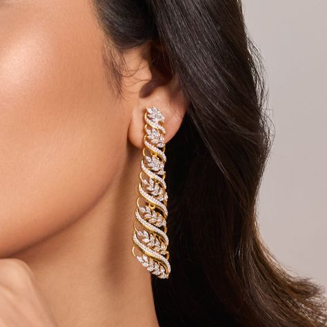 Buy Paksha's Dancing Leaf CZ Silver Cocktail Drop Earrings Long Earing Designs Gold, Danglers Earrings Diamond, Diamond Earrings Long, Leaf Dance, Earring Tops, Diamond Jewlery, Gold Jewelry Prom, Bridal Anklet, Bridal Jewellery Earrings