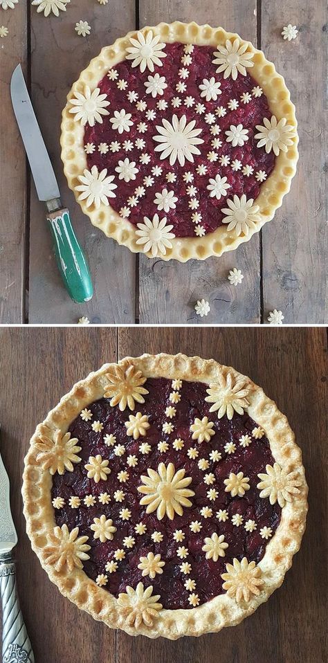 Baker Shows Before & After Pics Of Her Awesome Pie Crusts, And The Result Is Too Pretty To Eat Pretty Pie Crust, Fancy Pie Crust, Pie Crust Art, Beautiful Pie Crusts, Crust Designs, Decorative Pie Crust, Pie Crust Designs, Pie Decoration, Pies Art