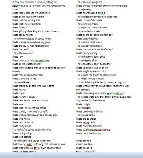 I hate these things because I'm always alone Things I Hate List, I Hate Valentines Day, I Hate Valentine's Day, Hate Valentines Day, List Journal, Always Alone, List Of Things, A Train, Journal Pages