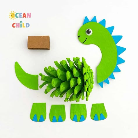 Pinecone dinosaur craft for kids, perfect fall craft activity! - Ocean Child Crafts