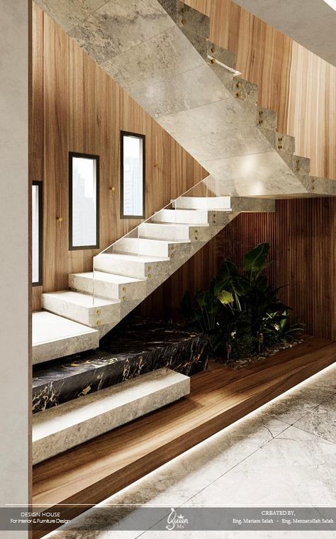 Modern stairs design using brown wood claddings and mixing between two marble colors “ black and white “ Elegant Stairs, Modern Stairs Design, Fireplace Stairs, Neoclassical Interior Design, Stairs Ideas, Marble Stairs, Neoclassical Interior, Stone Stairs, Stairs Design Modern