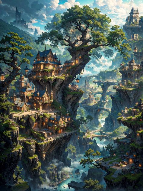 Fantasy Forest City, Fantasy Forest Village Concept Art, Fantasy Town Concept Art Forest, Forest City Fantasy Art, Fantasy Swamp City, Jungle City Fantasy Art, Huge Castle, Jungle Kingdom Fantasy Art, Dm Board