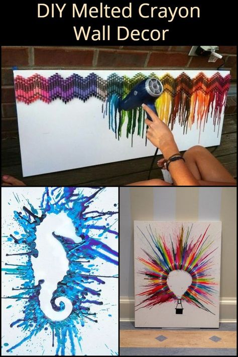 With a Canvas, Some Crayons, and a Hair Dryer, You Can Create Your Own Masterpiece Melted Crayons On Canvas, Blow Dry Crayon Art Diy, Crayon Canvas Art Melted, Melt Crayons On Canvas, Melted Crayon Crafts Canvases, Diy Melted Crayon Art Ideas, Crayon Drip Art, Crayon Art Melted Diy, Crafts To Do With Crayons