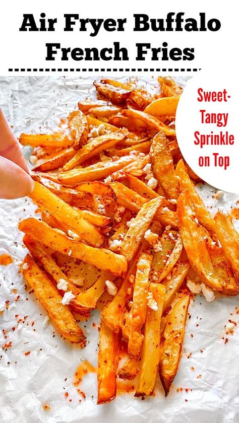 Air Fryer Buffalo French Fries: #frenchfries  #buffalo  #superbowl  #airfryer #superbowlfood Donut Cakes, Vegan Cauliflower Wings, Gameday Recipes, Buffalo Fries, Air Fryer French Fries, Vegan Potluck, Chicory Recipe, Food Blogging, Puff Recipe