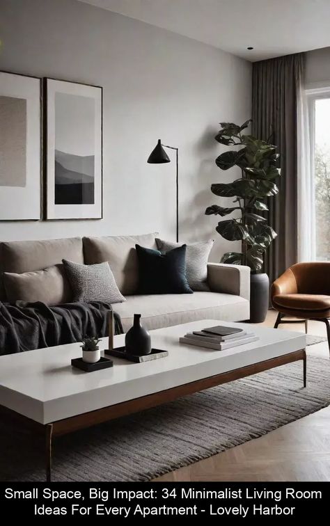 In our quest for a serene and spacious-feeling home, we'll explore minimalist living room ideas that prove less is truly more. Whether you're a seasoned Luxury Small Apartment Interiors, Modern Minimalist Interior Design Living Room Apartment, Masculine Minimalist Living Room, Modern Apartment Ideas, Eclectic Gallery Wall Ideas, Minimalist Living Room Ideas, Minimal Interiors, Small Modern Living Room, Colored Leggings