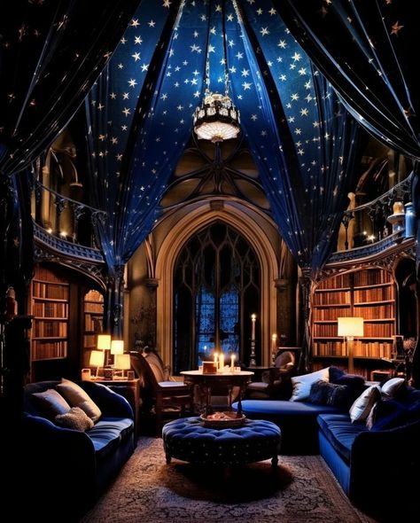 Aesthetic Hogwarts, Ravenclaw Gryffindor, Ravenclaw Common Room, Blue Aesthetics, Ravenclaw Aesthetic, Fantasy Rooms, Dark Home, Common Room, Fantasy Homes