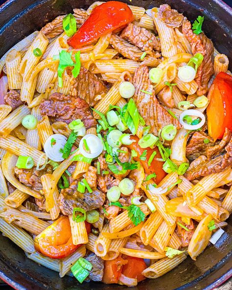 Stir-Fried Pasta w/ Beef (Nui Xào Bò) — cooking off the cuff Beef And Bowtie Pasta Recipe, Viet Dishes, Beef Pan Fried Noodles Recipe, Moo Shu Beef, Stir Fry Pasta, Beef And Bitter Melon Stir Fry, Broc Beef Stir Fry, Fried Pasta, Viet Food