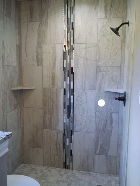 Vertical Shower Tile, Decorate A Bathroom, Island Remodel, Bathroom Dark, Classy Bathroom, Bathroom Wall Tile Design, Farmhouse Bathrooms, Glamorous Bathroom, Bathroom Build