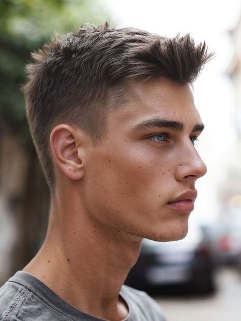 Short Hairstyle Men Straight Hair, Fade With Straight Hair, Men’s Straight Hairstyles, Men With Straight Hair, Deep Brown Hair, Teen Haircuts, Haircut Ideas For Men, Rich Brown Hair