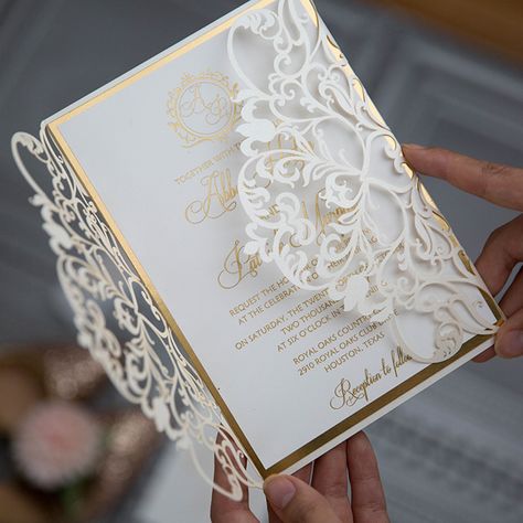 foil printing details on an elegant laser cut wedding invitation Fall Wedding Decor Ideas, Fall Wedding Ceremony Decorations, Fall Wedding Decor, Fall Wedding Ceremony, Instead Of Flowers, Foil Printing, Wedding Decor Ideas, Formal Wedding Invitations, Laser Cut Invitation