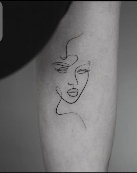 Woman Face Silhouette Tattoo, Fine Line Tattoo Woman Face, Fineline Face Tattoo, Line Drawing Face Tattoo, Line Face Tattoo, Abstract Face Tattoo, Face Outline Tattoo, Burlesque Tattoo, Side Hip Tattoos