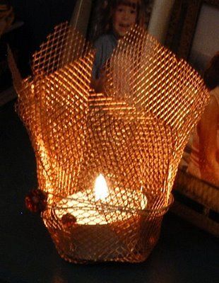 I love copper and mesh anything. this would be good as a centerpiece :) Mesh Crafts, Mesh Lighting, Candles Decor, Outdoor Wedding Dress, Glass Votive Holders, Mini Craft, Candle Inspiration, Candle Light, Fall Clothes