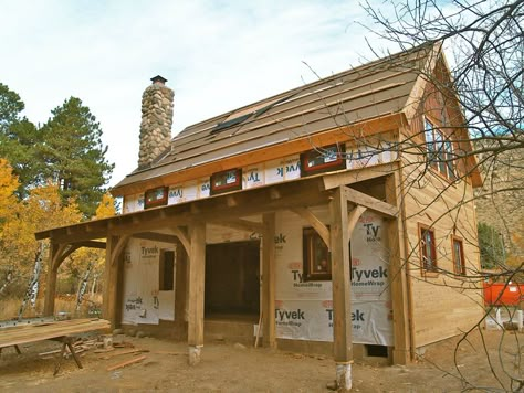 timber frame cottage | deboever timber frame cabin timber frame cabin in rustic colorado Small Timber Frame House Plans, Tiny Timber Frame House, Timber Frame Tiny House, Timber Frame Cabin Plans, Tiny Timber Frame, Timber Frame Cottage, Timber Frame Home Plans, Timber Frame Plans, Timber Frame Porch