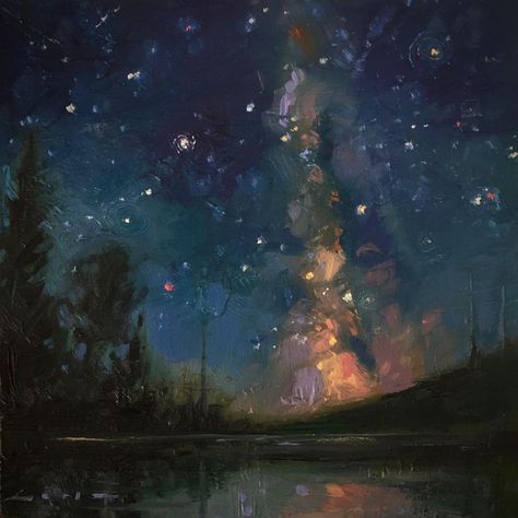 Chris Long, Night Sky Art, Long Painting, Night Sky Painting, Daily Painters, Star Painting, Sky Painting, Soul Art, Night Painting