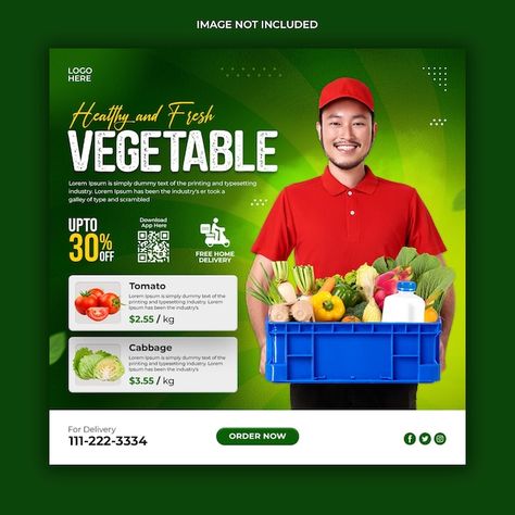 Vegetable and grocery delivery promotion... | Premium Psd #Freepik #psd #banner Grocery Banner, Instagram Banner, Social Media Promotion, Banner Advertising, Social Media Banner, Grocery Delivery, Social Media Design Graphics, Delivery Groceries, Instagram Story Template