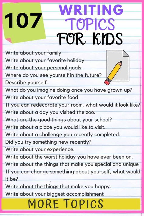 107 Creative writing topics for kids: Imaginative & Fun - Kids n Clicks Homeschool Journaling, Creative Writing Topics, Creative Writing Worksheets, Creative Writing Classes, Creative Writing Ideas, Homeschool Writing, Writing Prompts For Kids, Writing Topics, Elementary Writing