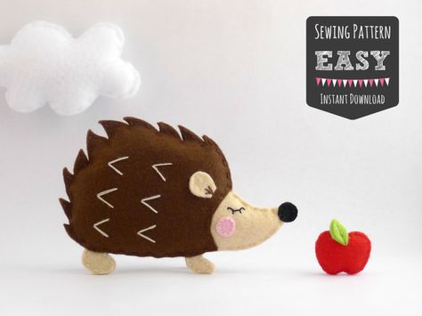 Hedgehog Pattern  Felt Sewing Pattern  Hedgehog by MaisieMooNZ Hedgehog Diy, Felt Hedgehog, Sewing Pattern For Beginners, Felt Animal Pattern, Hedgehog Pattern, Hedgehog Ornament, Woodland Mobile, Baby Shower Crafts, Felt Creations