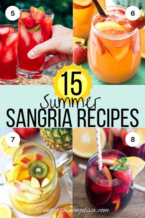 Made with wine and fruit, these summer sangria recipes are some of the best summer cocktails for an outdoor garden party, summer baby shower or bridal shower. They're light and refreshing. And look so pretty in a pitcher or drink dispenser. Strawberry Lemonade Sangria, Blueberry Sangria, Summertime Sangria, Best Sangria, Wine And Fruit, Easy Sangria, Best Sangria Recipe, Summer Sangria Recipes, Lemonade Sangria