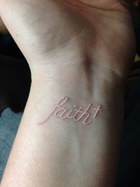 Love my faith tattoo :) needlez and ink jasper al White Wrist Tattoos, Wrist Tattoos Words, Faith Tattoo On Wrist, Wrist Tattoo Ideas, Cool Wrist Tattoos, Tattoo Wrist, Faith Tattoo, White Ink Tattoo, Tattoo Prices