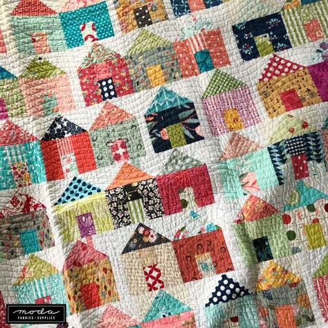 One Village - Together | modafabrics.com House Quilts Patterns Free, Village Quilt Pattern Free, Moda Quilt Patterns Free, House Quilt Patterns Free, Village Quilt Pattern, Houses Quilt, Quilt Houses, Village Quilt, House Quilt Block