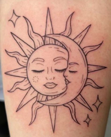 Moon Kissing Sun, Sun And Moon Kissing Tattoo, Sun And Moon Kissing, Kissing Tattoo, Moon Tattoo Meaning, Sun And Moon Tattoo, Sun Tattoo, Tattoo Meaning, Sun And Moon