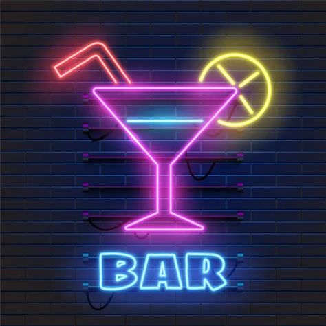 Colorful neon bar signboard with martini glass Vector Image Night Club Invitation, Neon Cocktails, Dark Brick Wall, Club Invitation, Neon Sign Art, Live Screen Wallpaper, Brick Wall Background, Cocktails Bar, Bars And Clubs